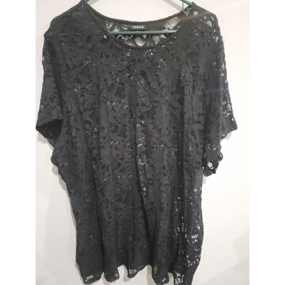 Torrid Sheer Stretch Lace Short Sleeve Top Womens‎ Plus Size 5 5X Black